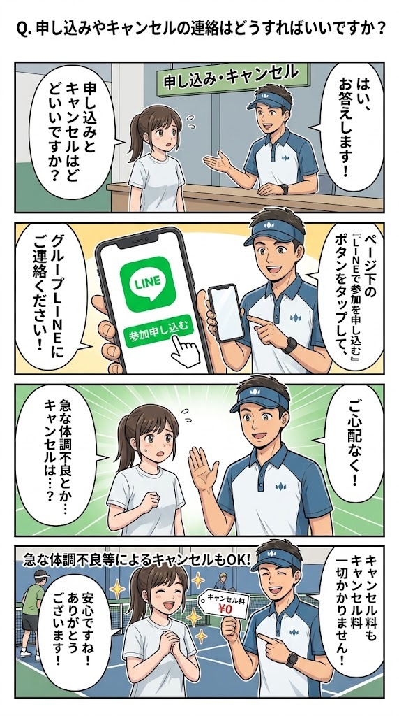 Q. 申し込みやキャンセルの連絡はどうすればいいですか？ マンガ解説
