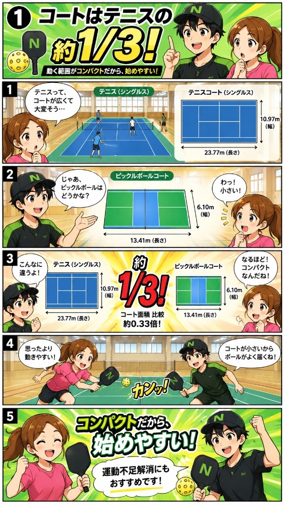 コートはテニスの約1/3 マンガ解説
